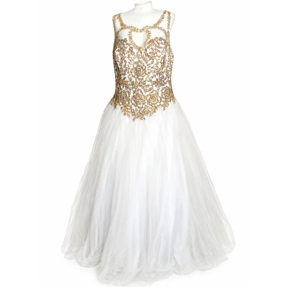 Fiesta Fashion White Gold Beaded Quinceañera Ball Gown Lace Up Dress XXXL